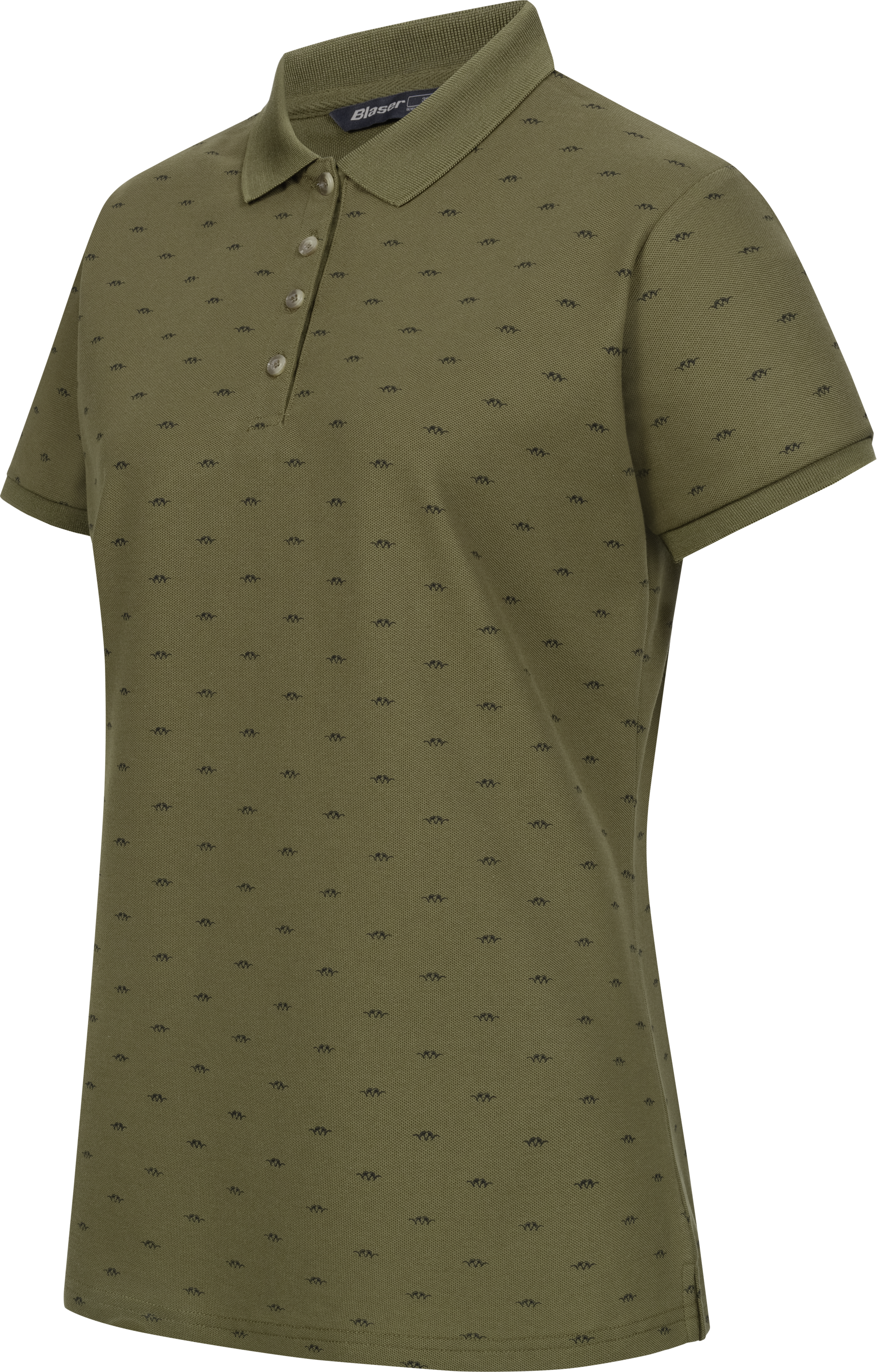Damen Allover Polo Shirt dunkel oliv/schwarz