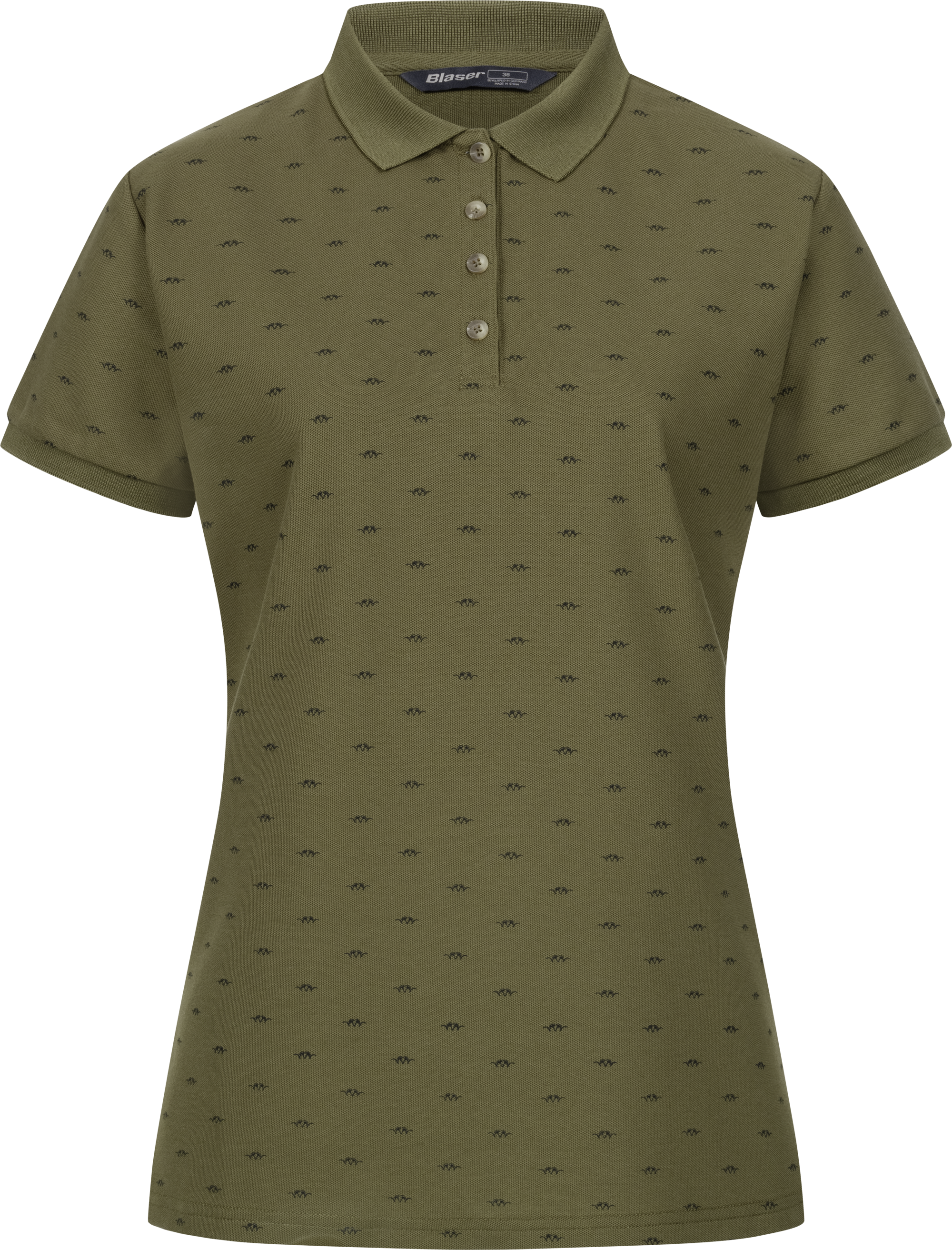 Damen Allover Polo Shirt dunkel oliv/schwarz